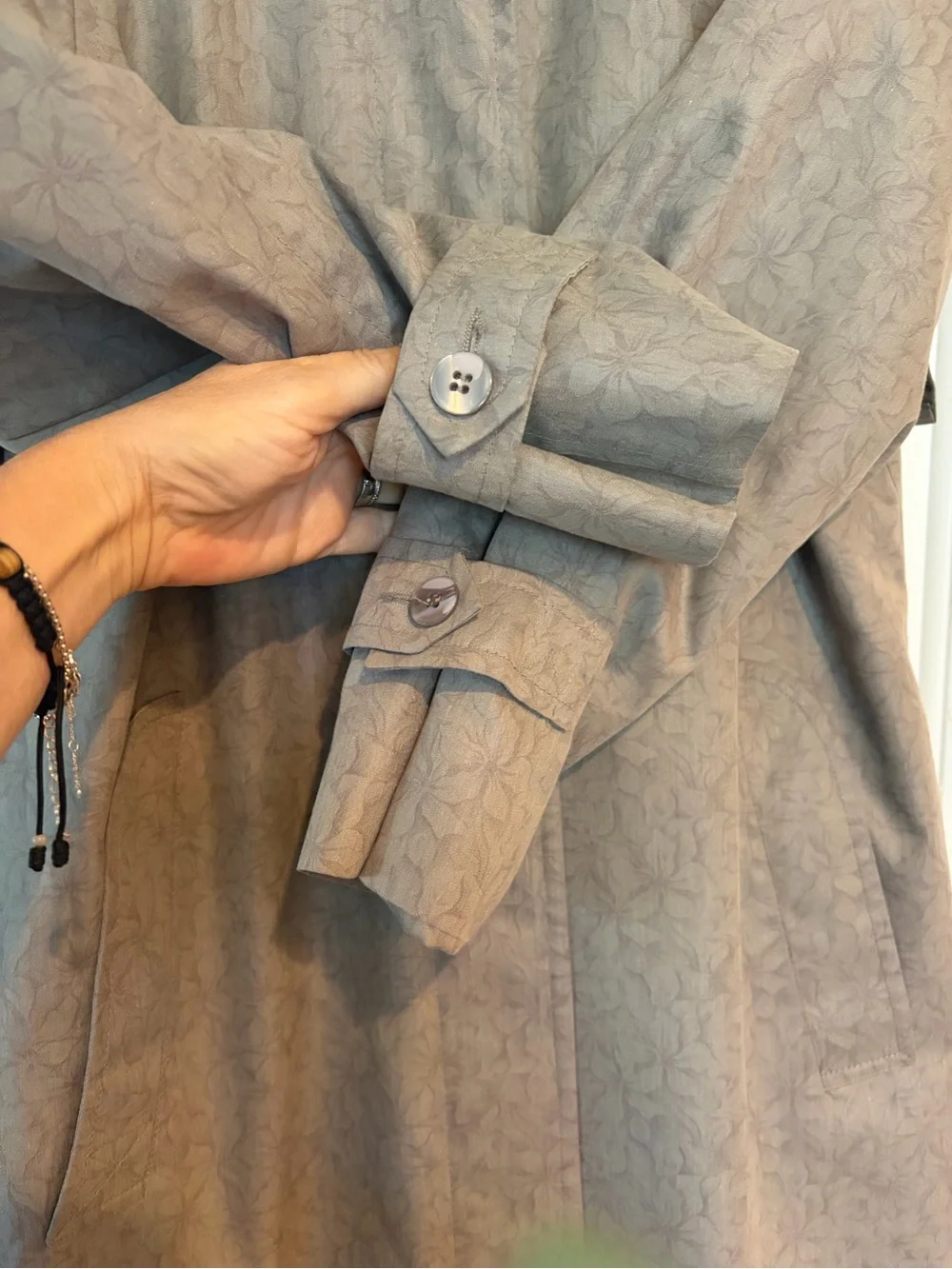 Vintage London Fog taupe / floral design trench by Wamsutta